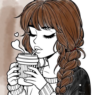 realistic girl drinking coffee