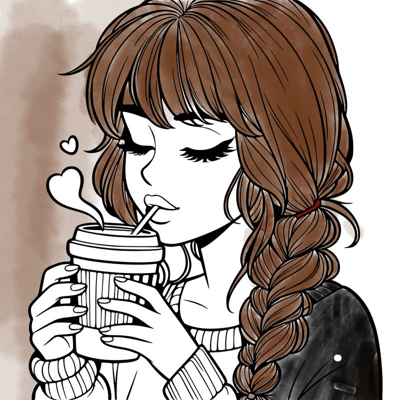 realistic girl drinking coffee