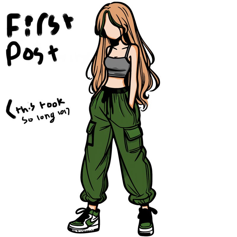 girl in baggy pants crop top and long hair