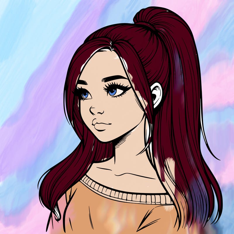 realistic girl with a high ponytail