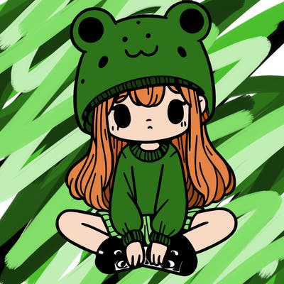 a girl wearing a frog hat and some frog socks