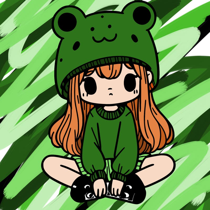a girl wearing a frog hat and some frog socks