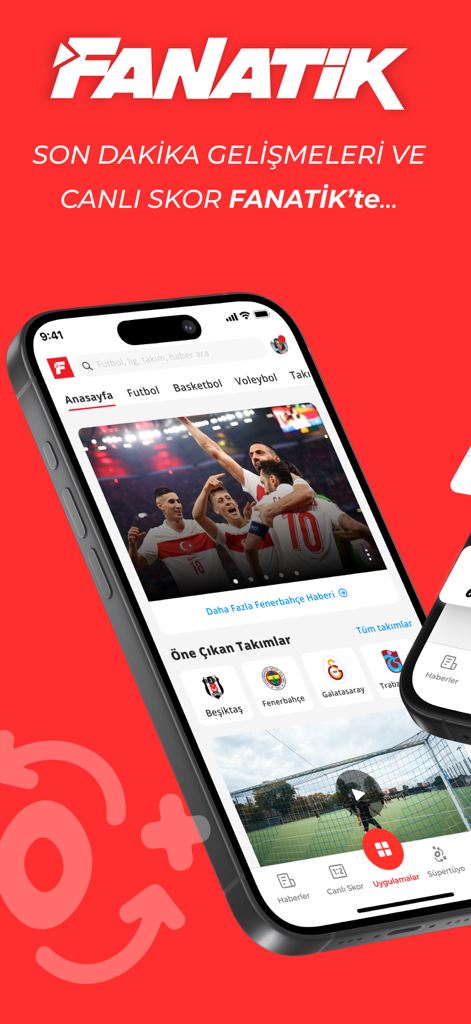Fanatik: Breaking Sport News - Fanatik mobile App-Oberfläche mit türkischen Sportnachrichten und Live-Ergebnissen
