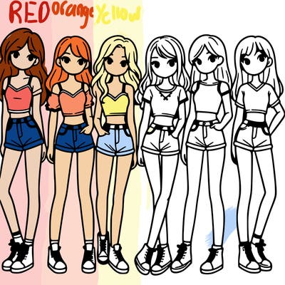 a group of girls wearing crop tops and shorts