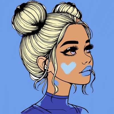 realistic girl with buns on the top of her head