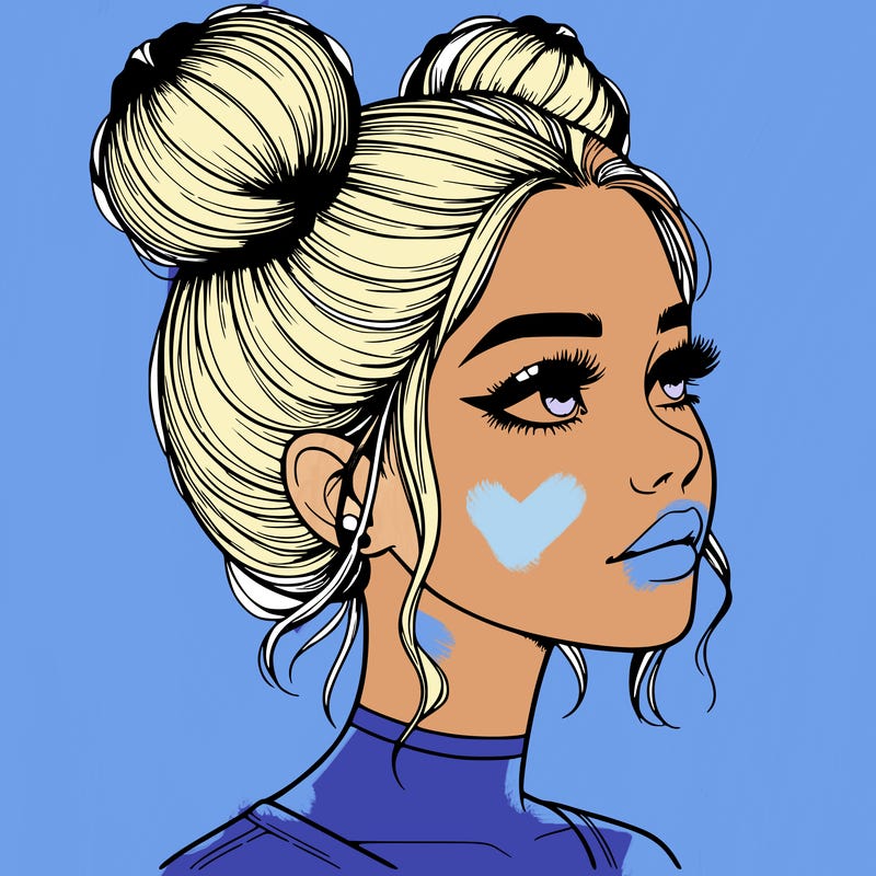 realistic girl with buns on the top of her head