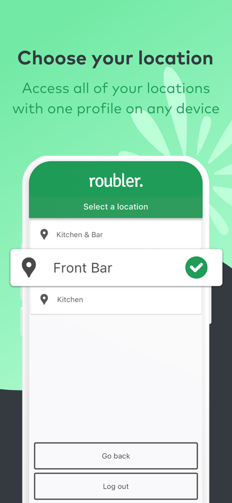 Roubler Clock - Interface of the Roubler Clock app showing the location selection screen for shift workers