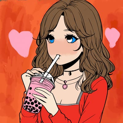 realistic girl drinking boba tea