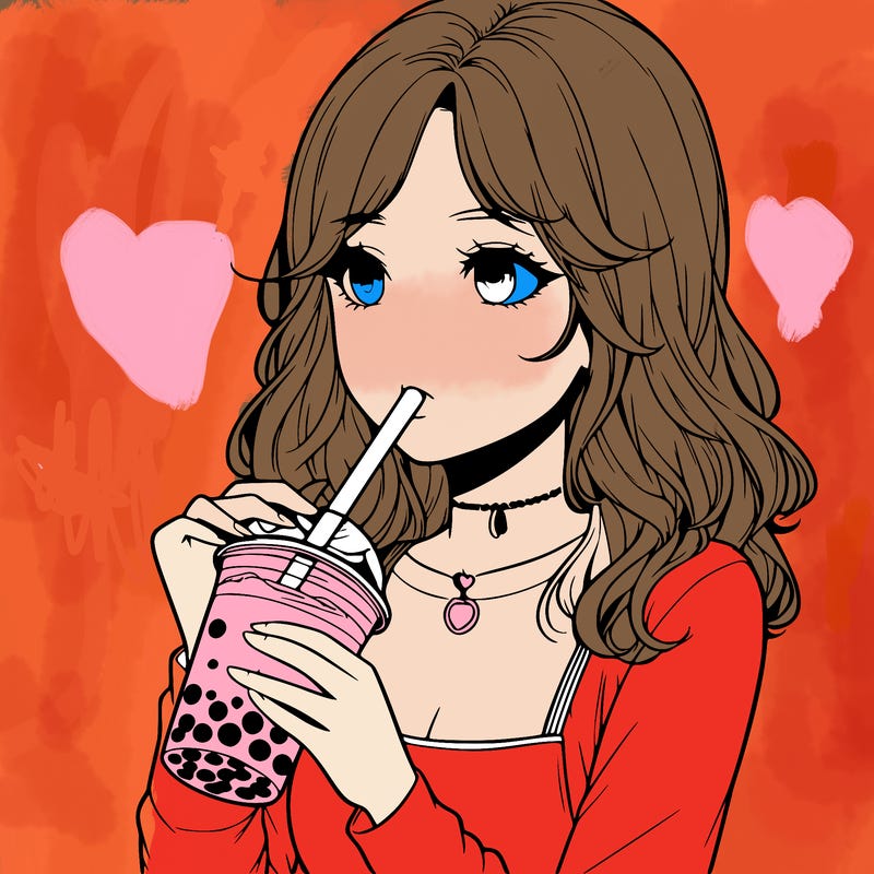 realistic girl drinking boba tea