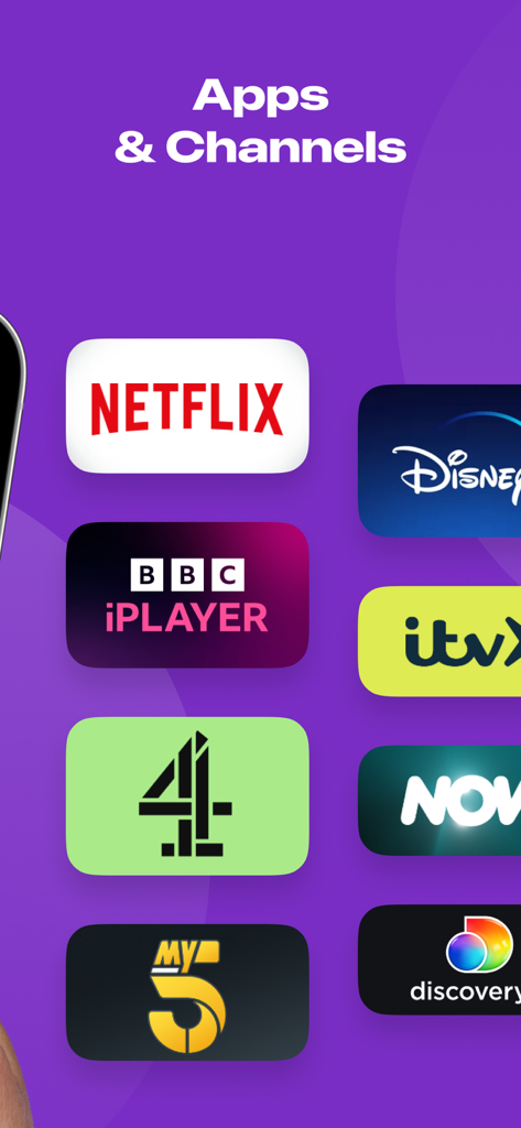 Roku TV Remote Control & Cast - A list of streaming apps and channels including Netflix and Disney Plus