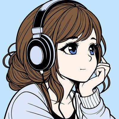 a realistic girl listening to music