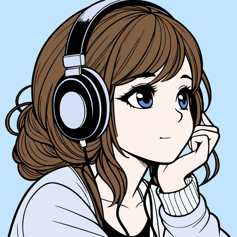 a realistic girl listening to music
