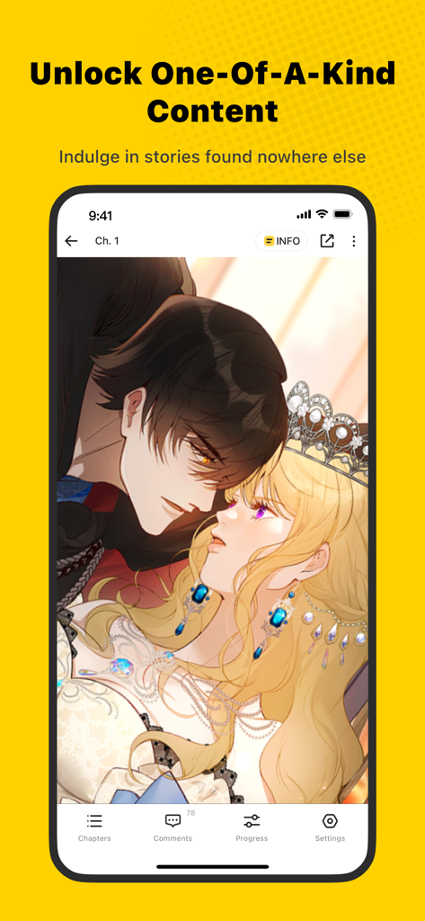 WebComics App-Oberfläche, die eine hochauflösende Romantik-Manhwa-Szene zeigt