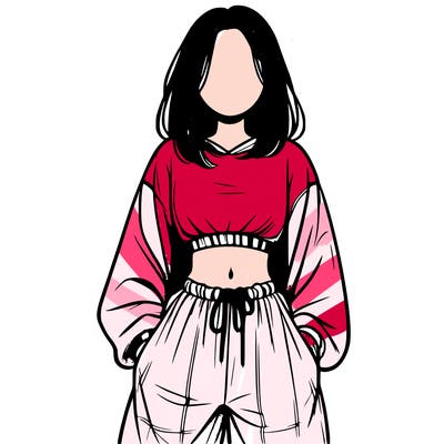 realistic girl faceless with baggy pants and a crop top