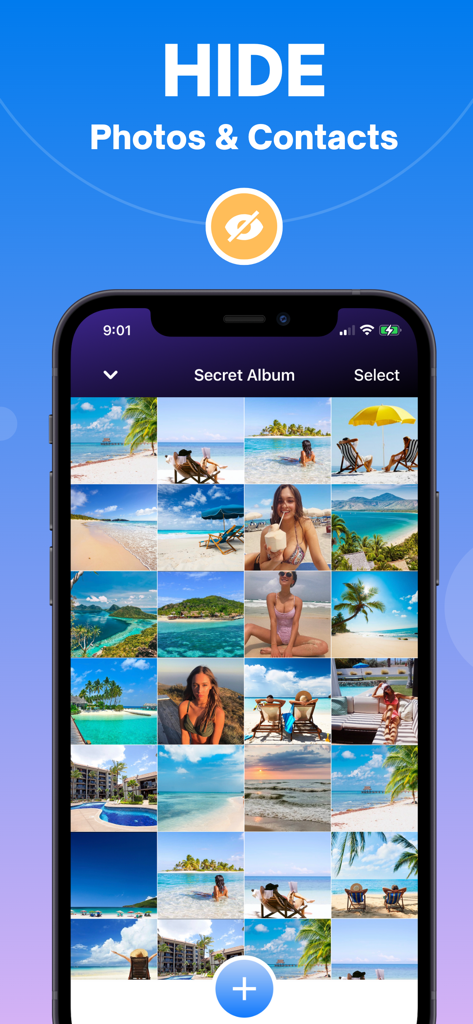 Clean Your Photos for iPhone - Interfaz de álbum secreto que muestra fotos privadas y la función de ocultar en un iPhone