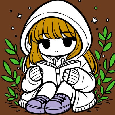 girl in oversized hoodie reading a book