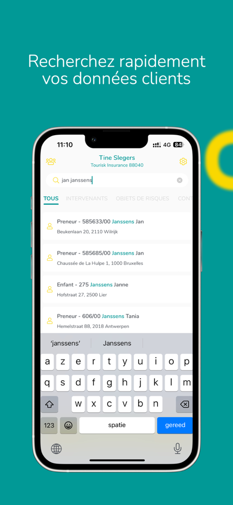 Brio Mobile - Brio Mobile app interface for searching client records on a smartphone