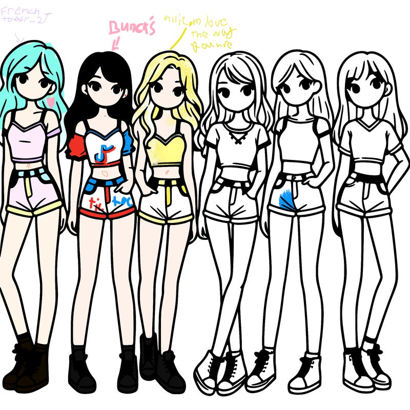 a group of girls wearing crop tops and shorts