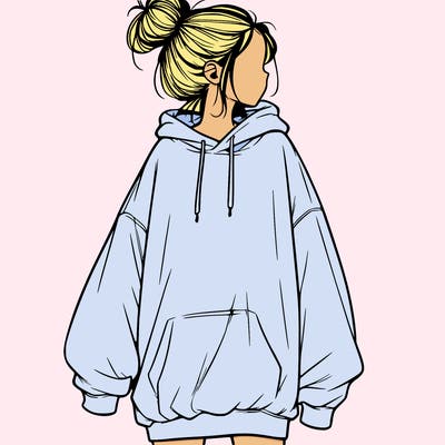 realistic girl with a oversized sweatshirt on and a bun
