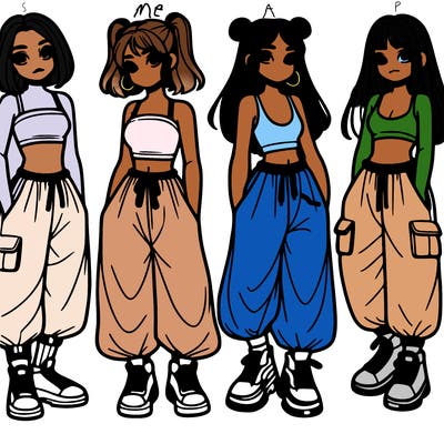 girls with crop top with baggy pants