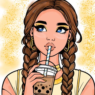 realistic girl with braided hair drinking boba