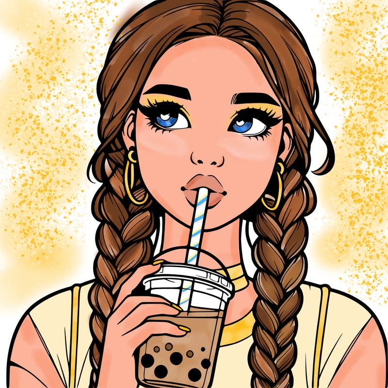 realistic girl with braided hair drinking boba
