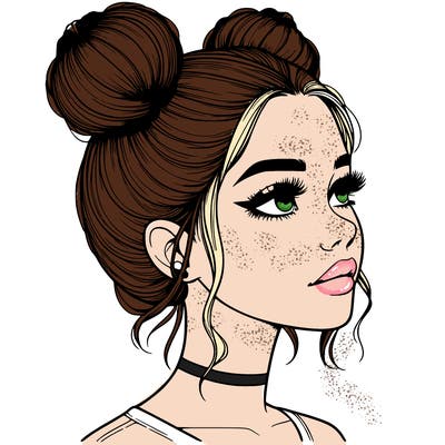 realistic girl with buns on the top of her head