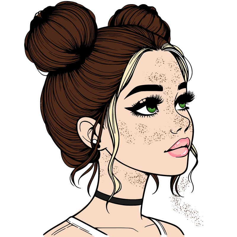 realistic girl with buns on the top of her head