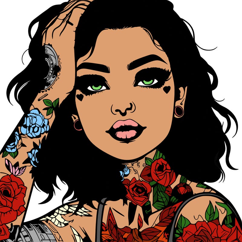 realistic girl with tattoos all over