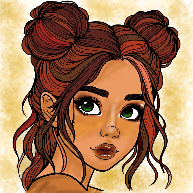 realistic girl with hair buns on her head