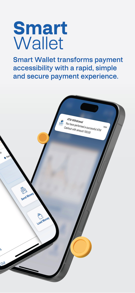 CIB Smart Wallet - CIB Smart Wallet mobile interface displaying a successful ATM withdrawal notification and payment options like send and load money