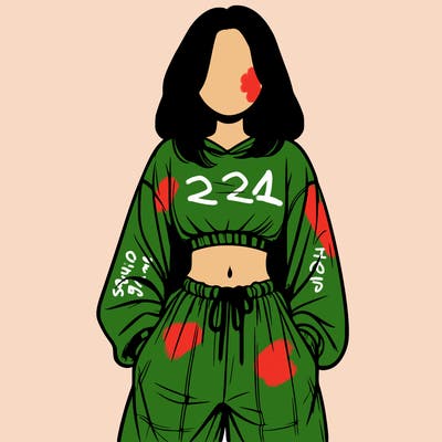 realistic girl faceless with baggy pants and a crop top