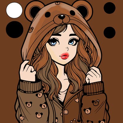 realistic girl in a animal pjs hoodie