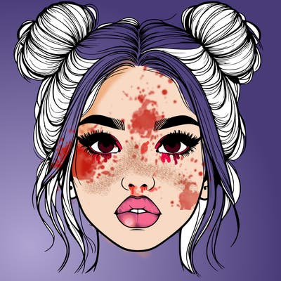 realistic girl with two buns on her hair and lips