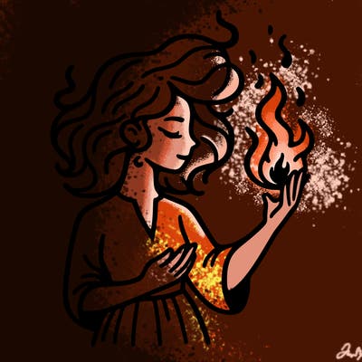 woman with fire