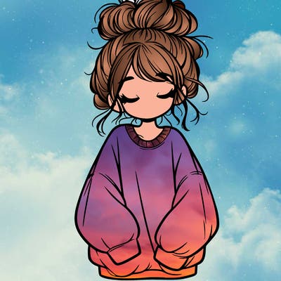 girl with baggy sweatshirt and messy bun