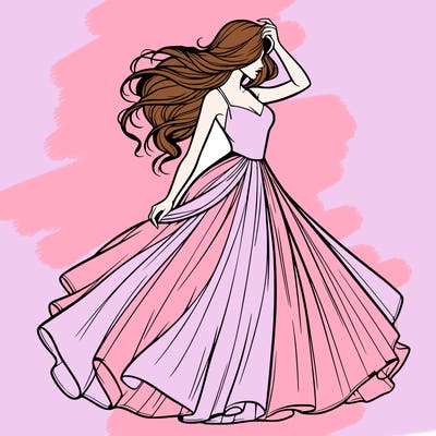 realistic woman with dress flowing in the wind