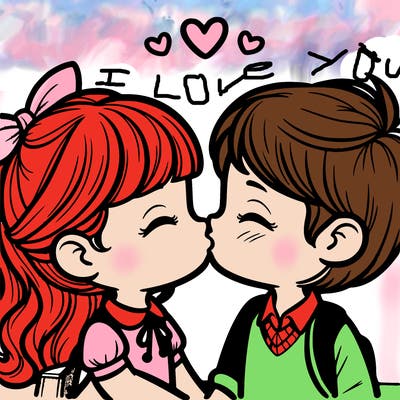 boy and girl kissing