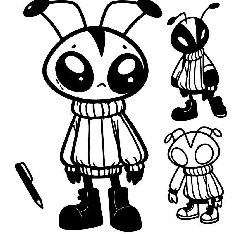 an irken empire with a light pink sweater with black strips and black pants and black boots and black antennae with cute alien eyes