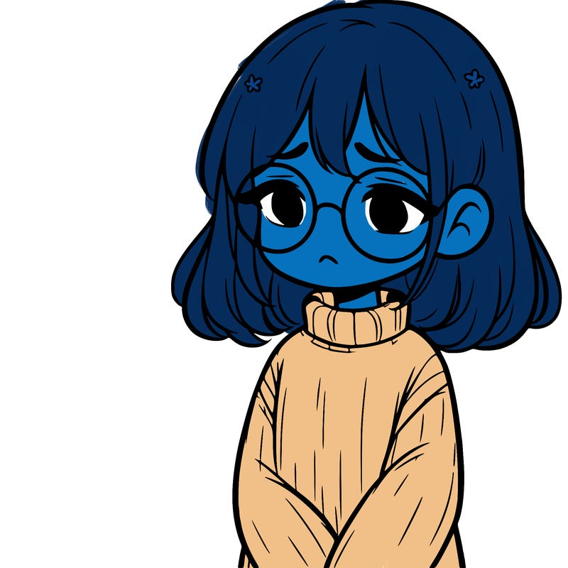 sad girl with glasses in a sweater