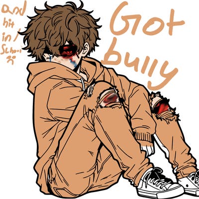 a male hoddie ripped jeans messy hair anime
