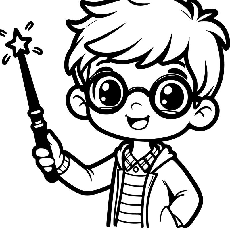 boy with glasses holding a wand