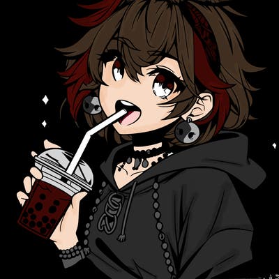 hot baddie anime girl drinking boba and biting the straw