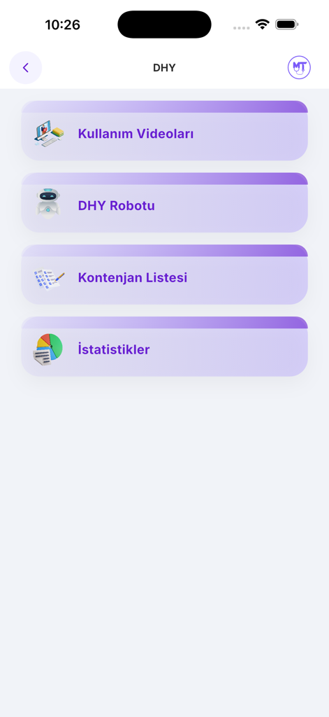 Meditercih Tercih Robotu - Meditercih app DHY menu screen with robot and statistics options