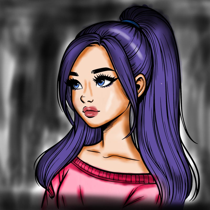 realistic girl with a high ponytail