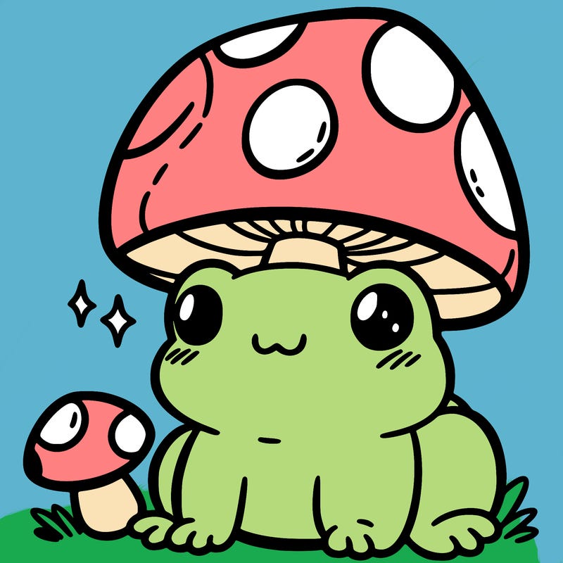 a cute frog with a mushroom hat