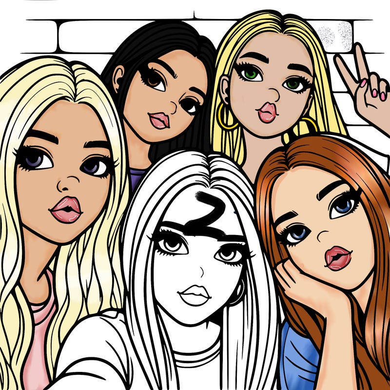 group of teen girls friends y2k up close in a selfie