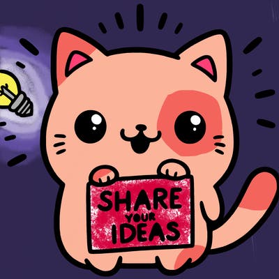 a cute cat saying share your ideas