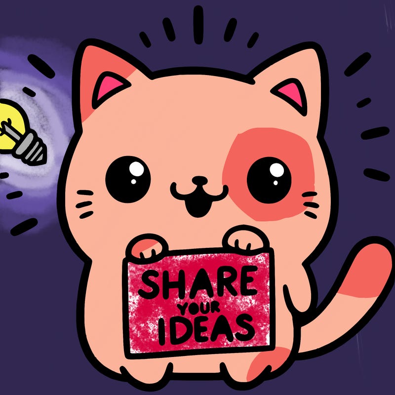 a cute cat saying share your ideas