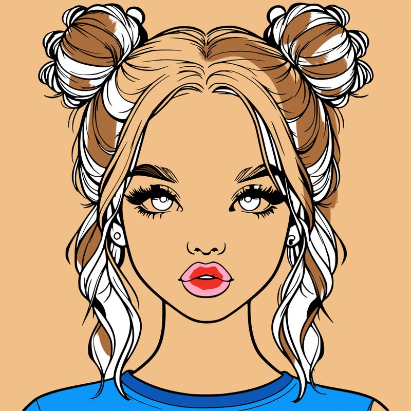 realistic girl with two buns in hair and lips